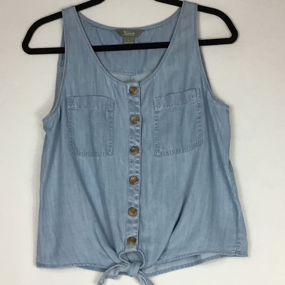 Natural Reflections blue sleeveless chambray top S